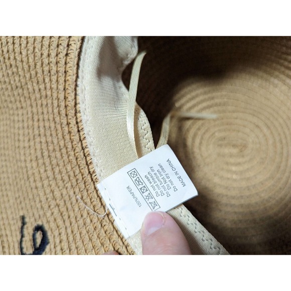 Paper Hat Resting Beach Face Floppy Straw Sun Hat Black Ribbon One Size Ties Tan - Picture 4 of 6